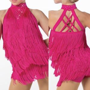 Weissman Dance costume hot pink sassy fringe dress Spice Up Your Life 14130 MA